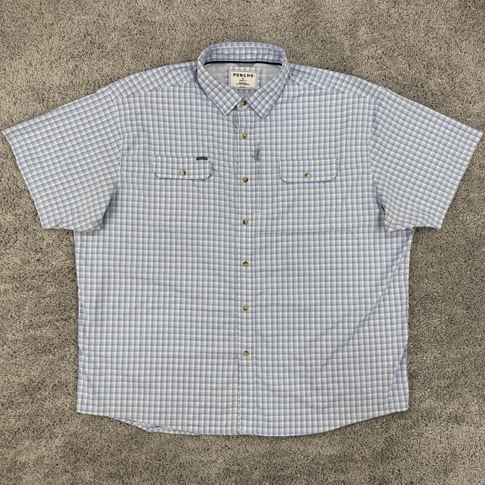 Poncho The Ono Shirt Men's 3XL Blue White Plaid Regular Fit Fishing Outdoors